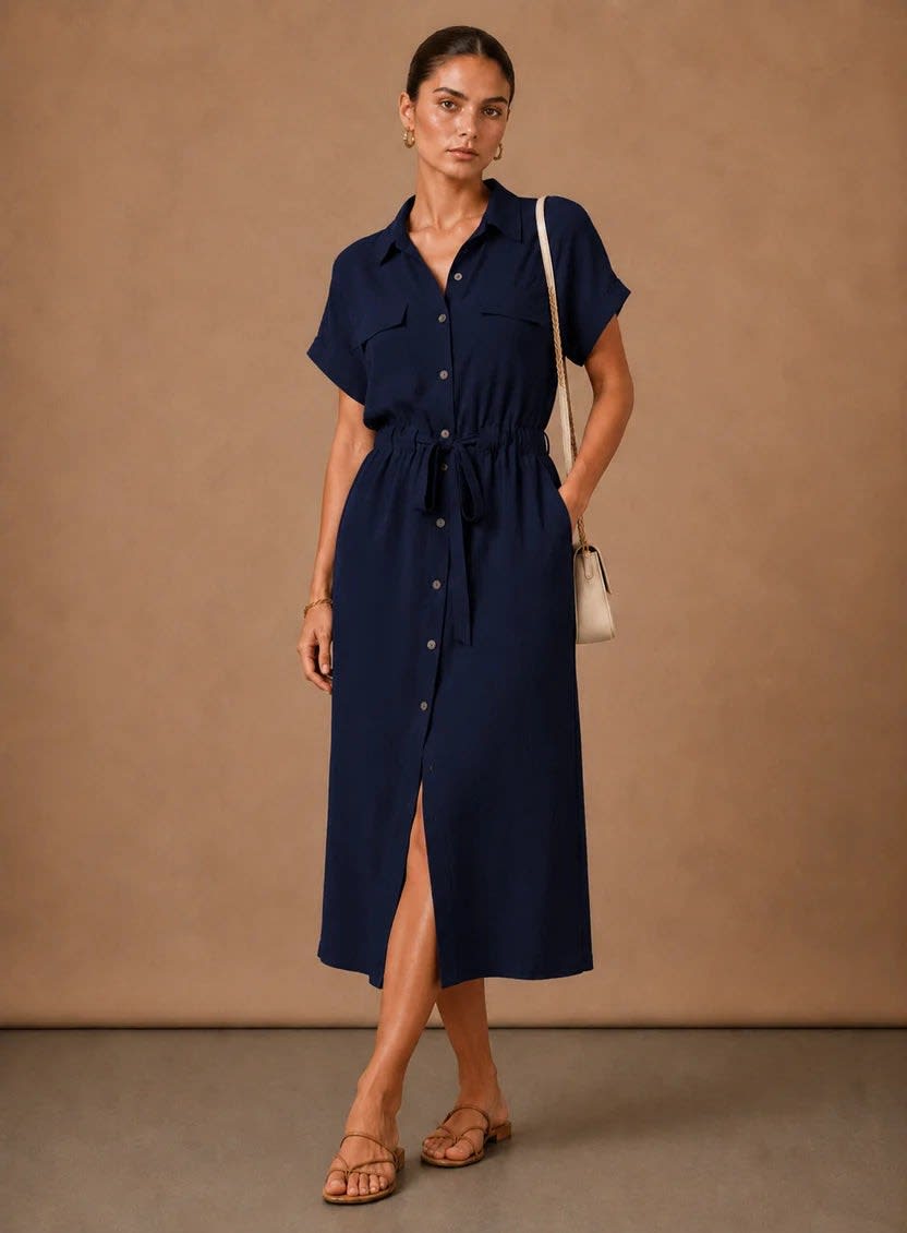 Women's Belted Midi Shirt Dress | Carys_4
