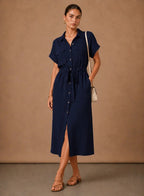 Women's Belted Midi Shirt Dress | Carys_4