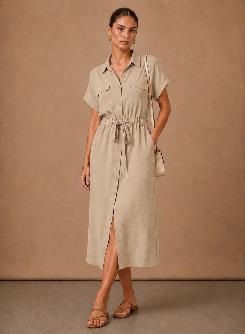 Women's Belted Midi Shirt Dress | Carys_7