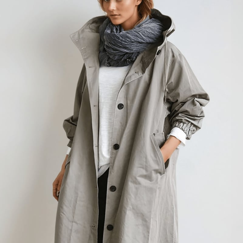 Women's Water Repellent Hooded Trench Coat | Delphina_1