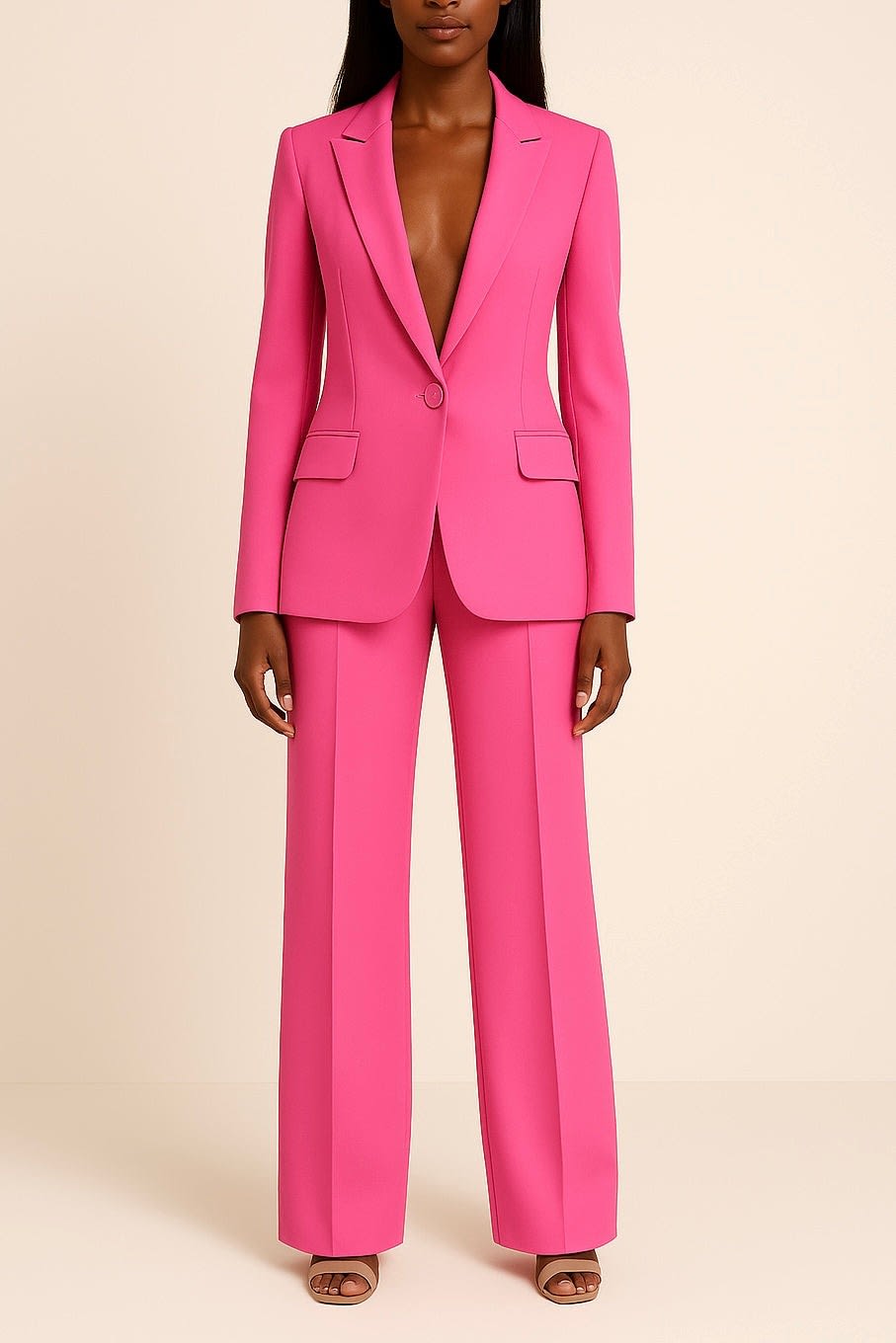 Women's Single Button Wide Leg Pant Suit | Wharton_2