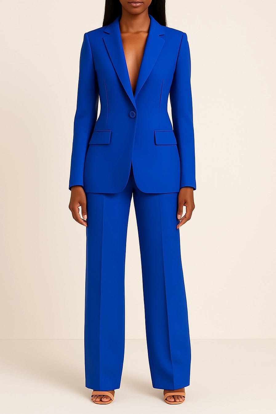 Women's Single Button Wide Leg Pant Suit | Wharton_3