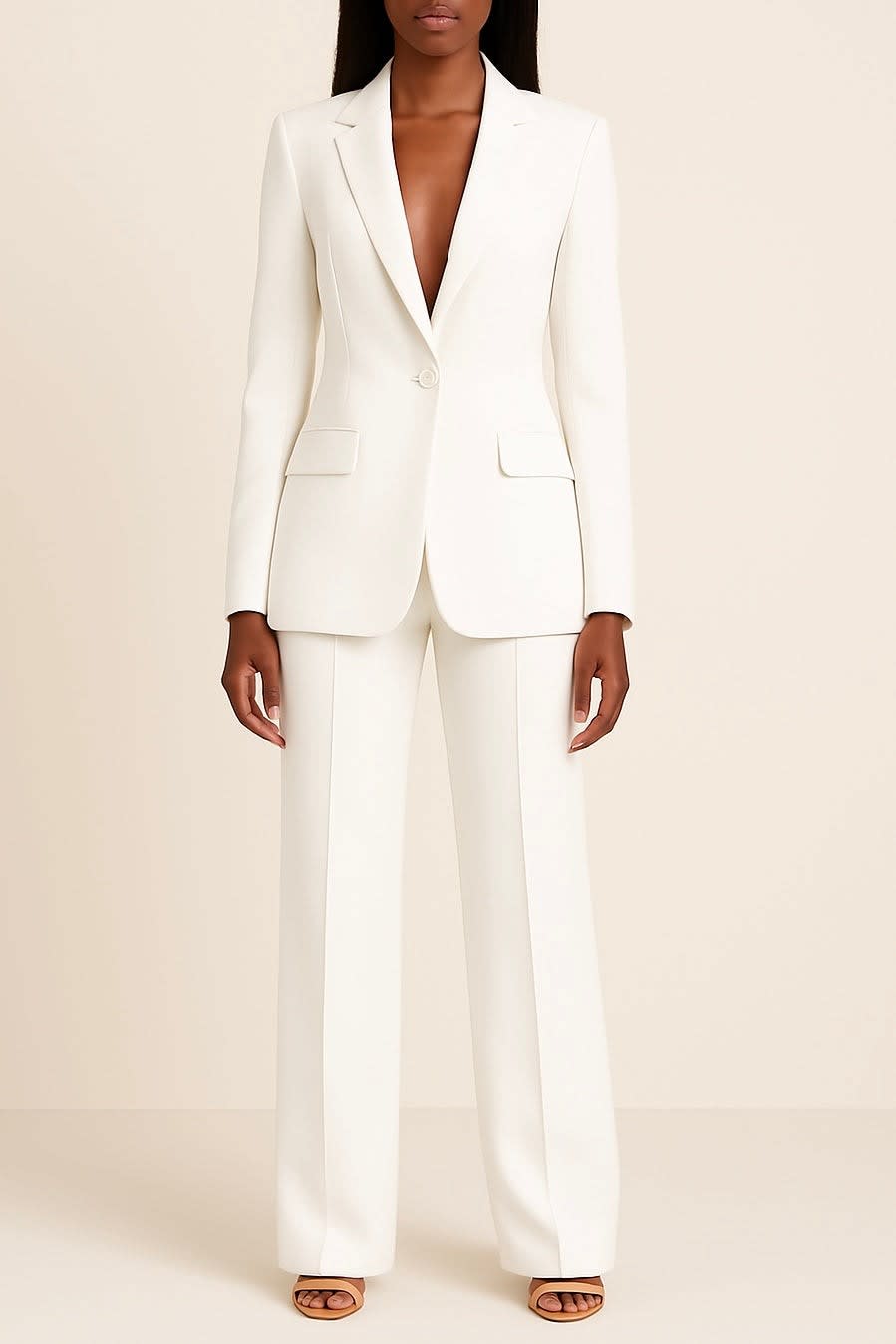 Women's Single Button Wide Leg Pant Suit | Wharton_6