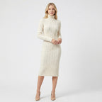 Women's Cable Knit Turtleneck Midi Dress | Eudora_1