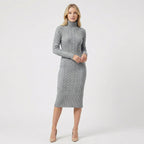Women's Cable Knit Turtleneck Midi Dress | Eudora_4