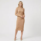 Women's Cable Knit Turtleneck Midi Dress | Eudora_5