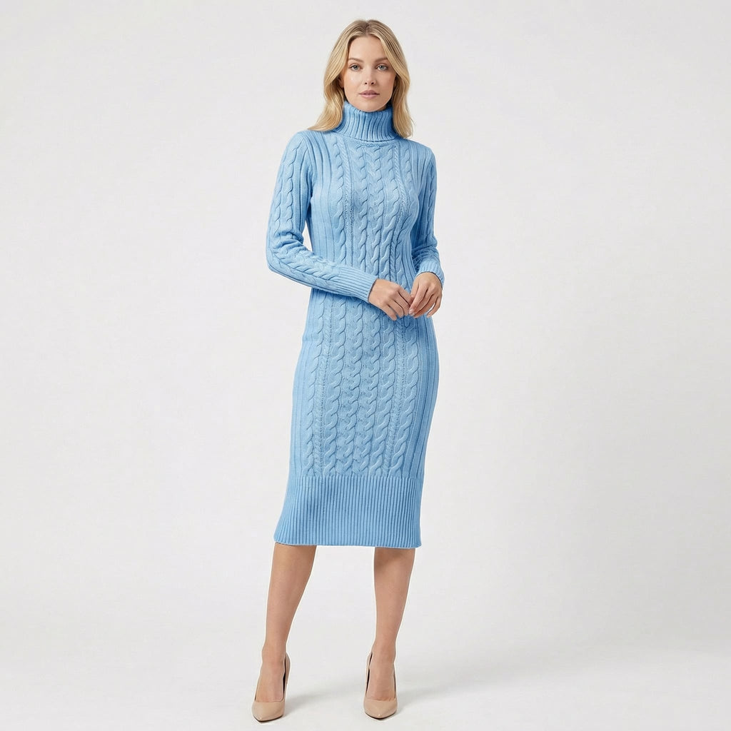 Women's Cable Knit Turtleneck Midi Dress | Eudora_6
