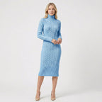 Women's Cable Knit Turtleneck Midi Dress | Eudora_6