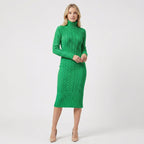 Women's Cable Knit Turtleneck Midi Dress | Eudora_7