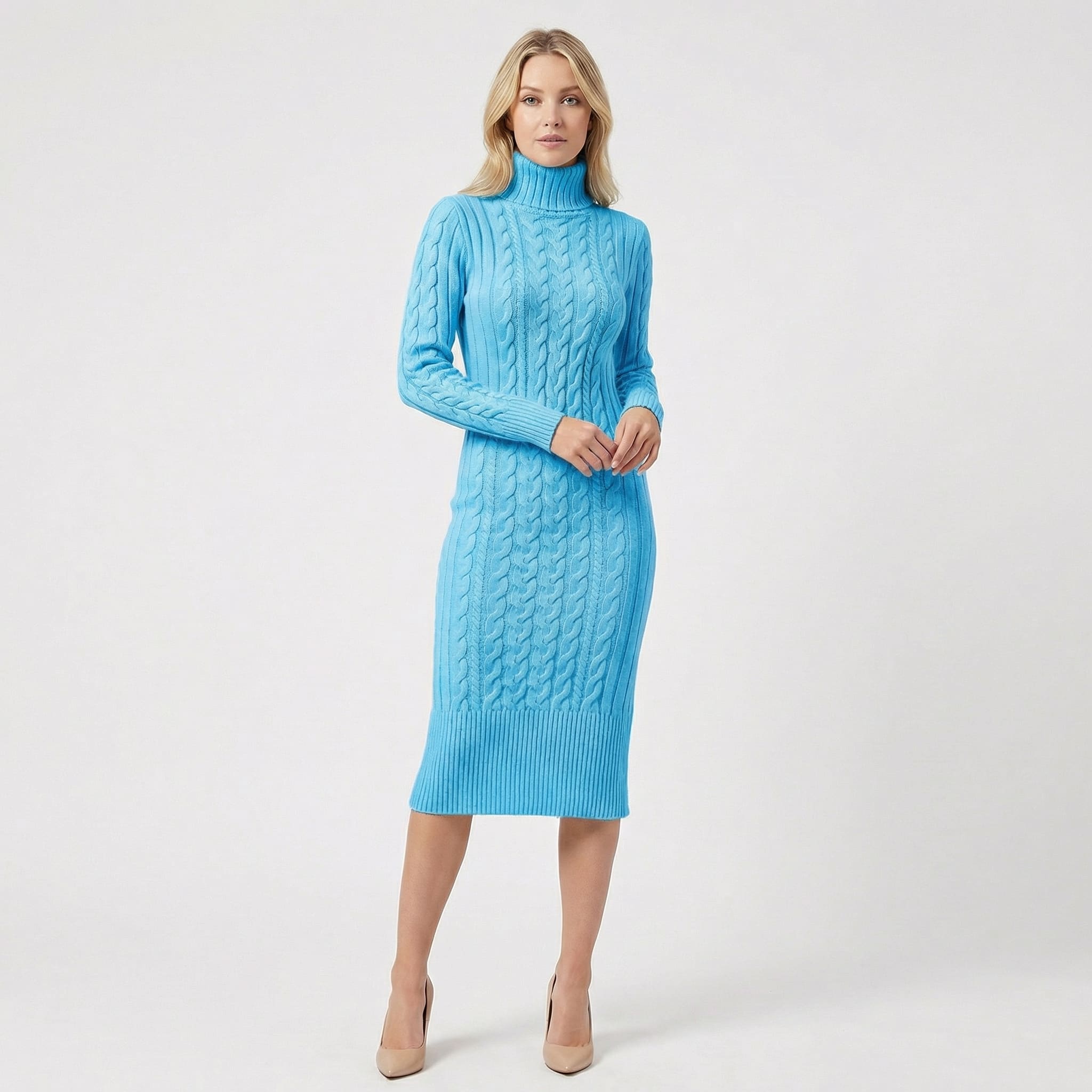 Women's Cable Knit Turtleneck Midi Dress | Eudora_9