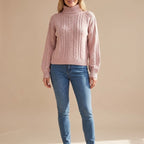Women's Balloon Sleeve Cable Turtleneck Sweater | Rothbury_1