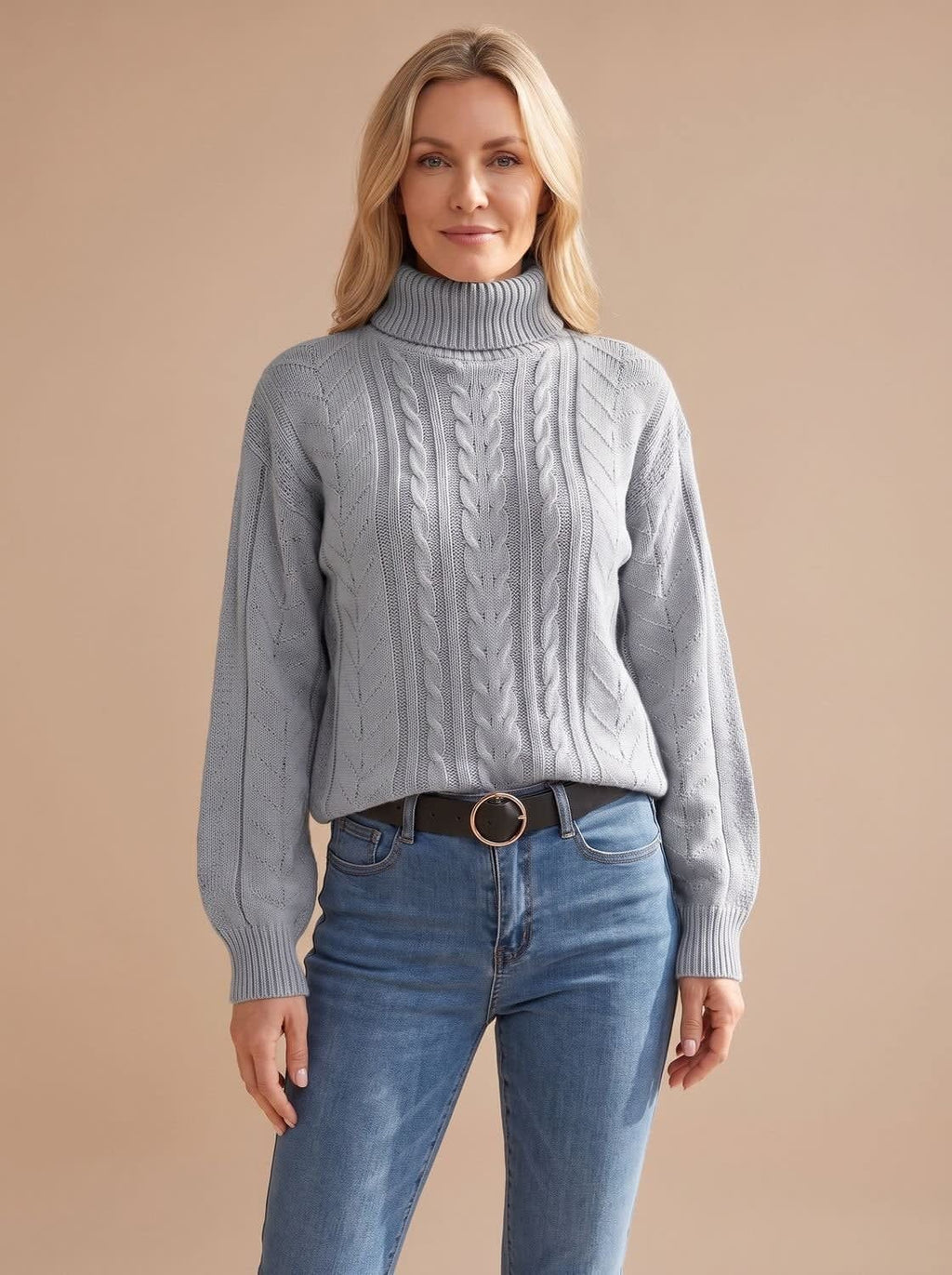 Women's Balloon Sleeve Cable Turtleneck Sweater | Rothbury_10