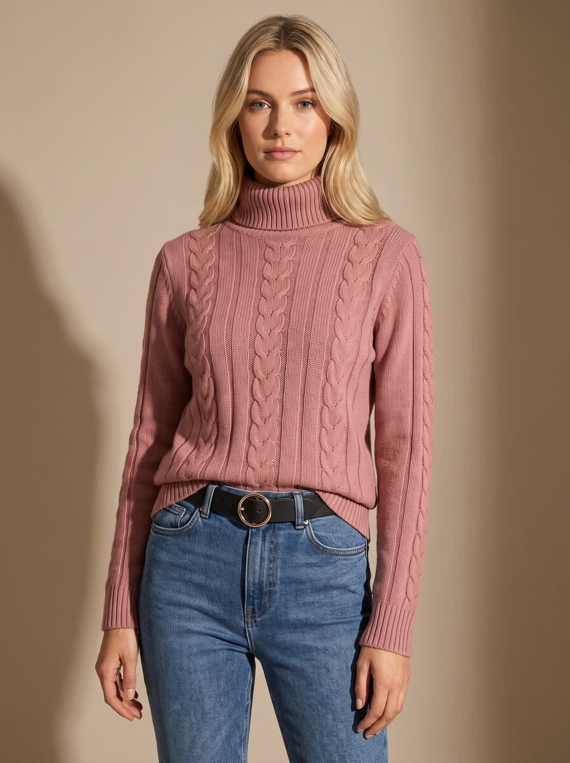 Women's Balloon Sleeve Cable Turtleneck Sweater | Rothbury_4