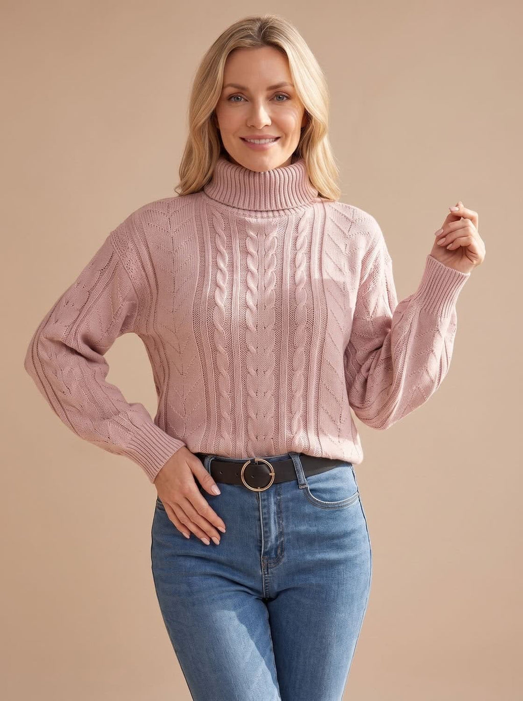 Women's Balloon Sleeve Cable Turtleneck Sweater | Rothbury_5