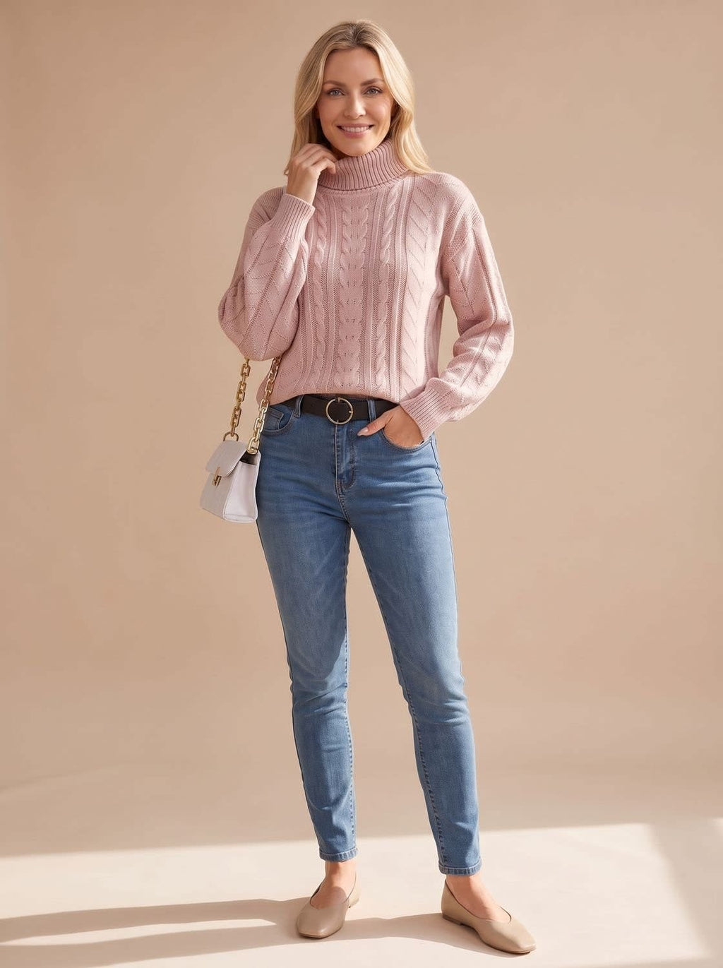 Women's Balloon Sleeve Cable Turtleneck Sweater | Rothbury_6