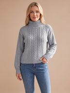 Women's Balloon Sleeve Cable Turtleneck Sweater | Rothbury_7