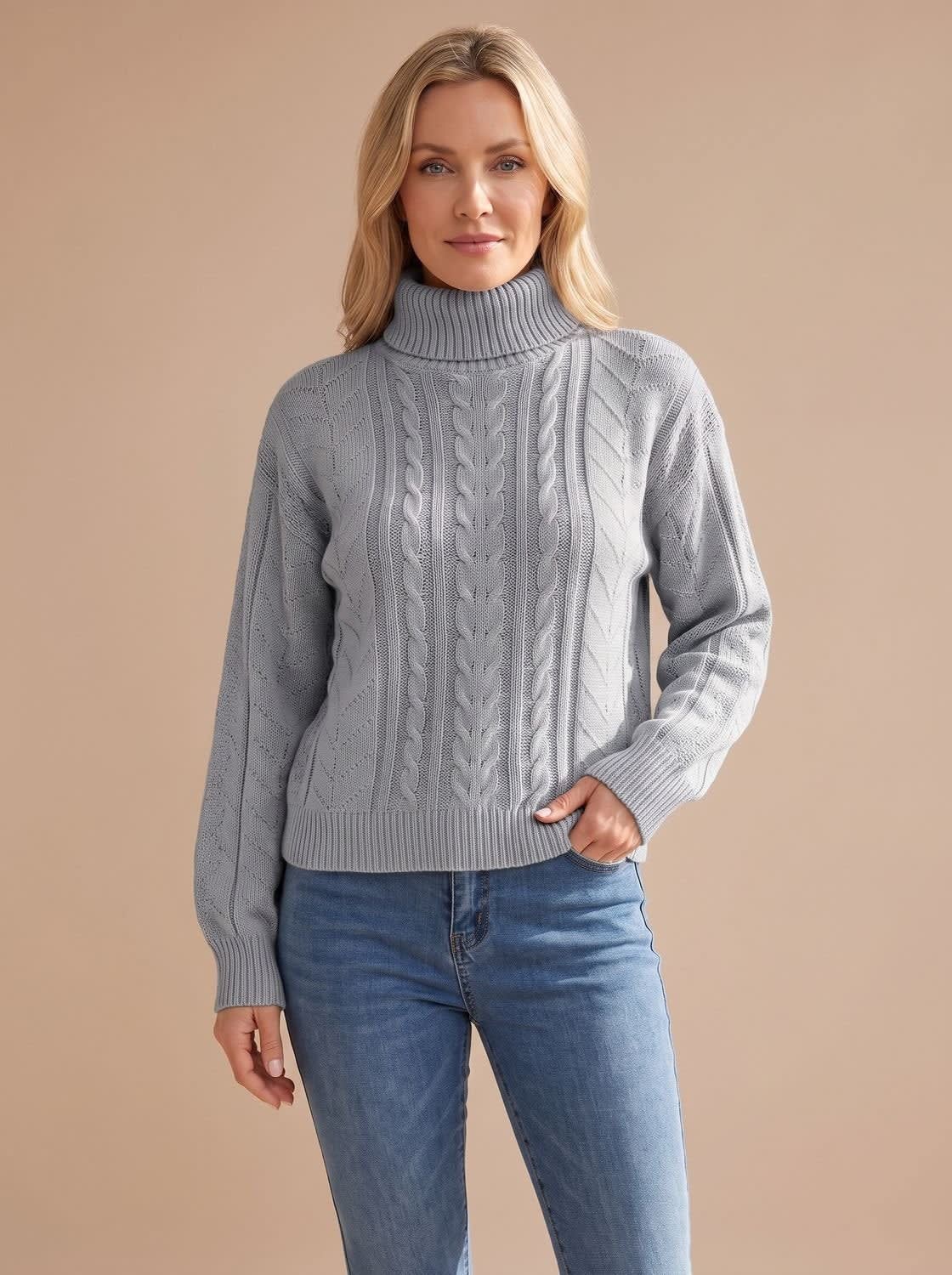 Women's Balloon Sleeve Cable Turtleneck Sweater | Rothbury_7