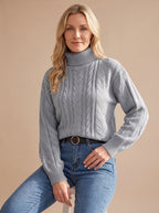 Women's Balloon Sleeve Cable Turtleneck Sweater | Rothbury_9