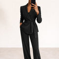 Women's Belted Wide Leg Two Piece Suit Set | Leaford_1