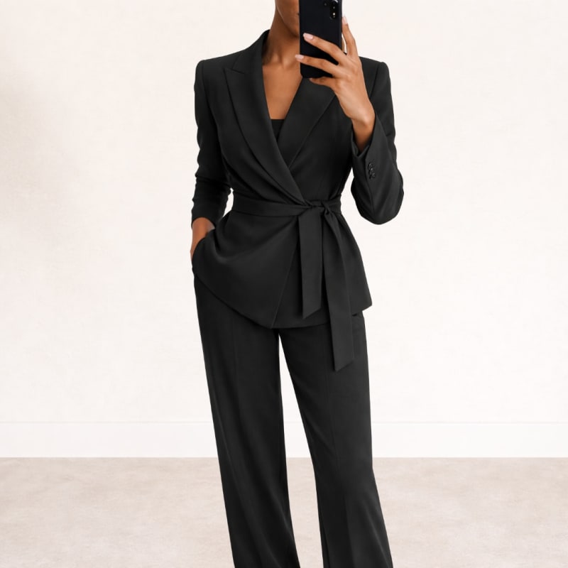 Women's Belted Wide Leg Two Piece Suit Set | Leaford_1