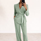 Women's Belted Wide Leg Two Piece Suit Set | Leaford_2