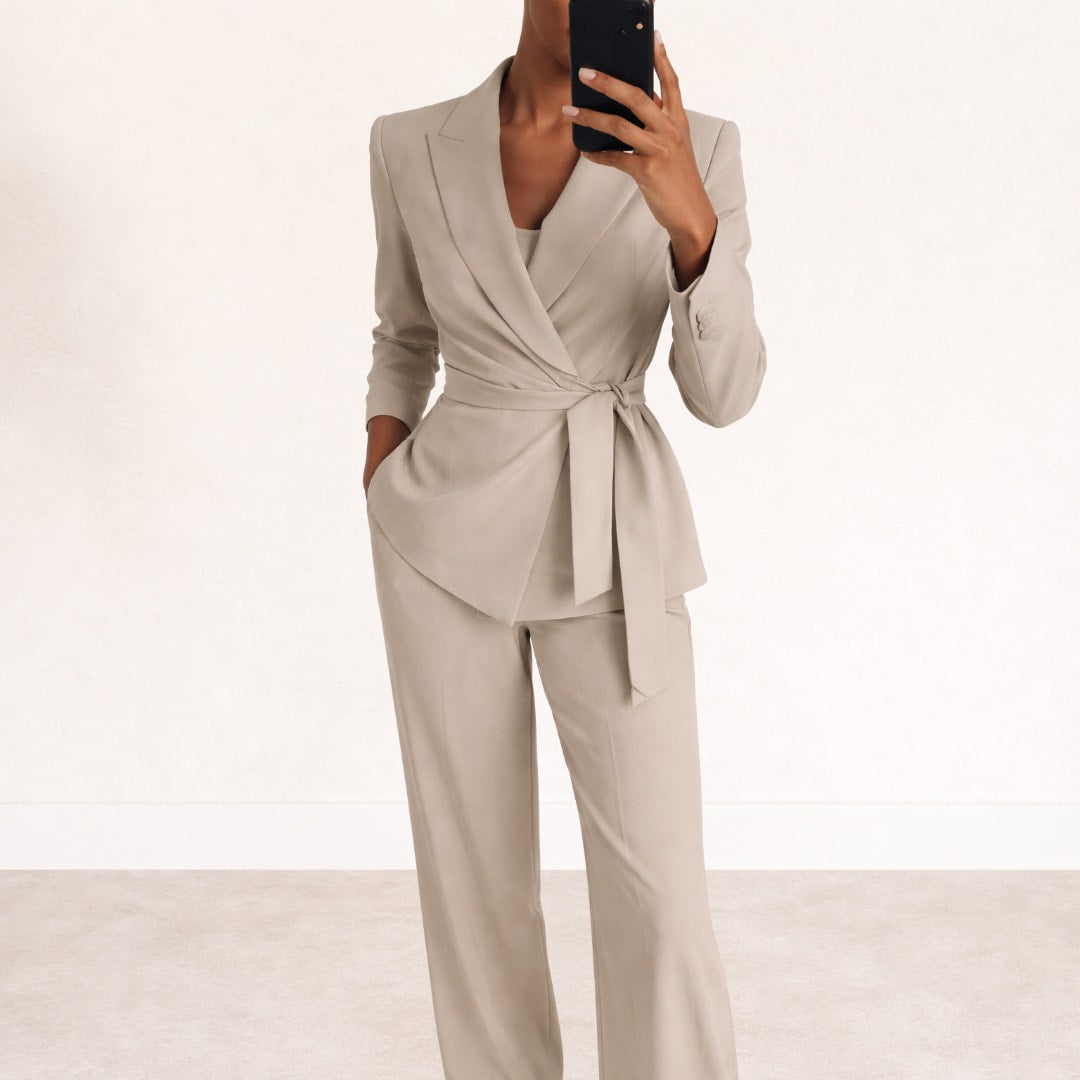 Women's Belted Wide Leg Two Piece Suit Set | Leaford_4
