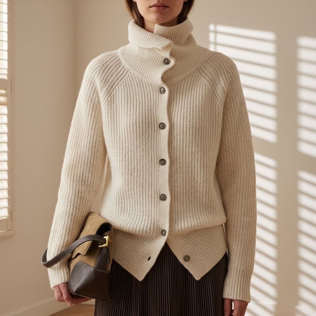 Women's Funnel Neck Ribbed Cardigan | Imogen_1