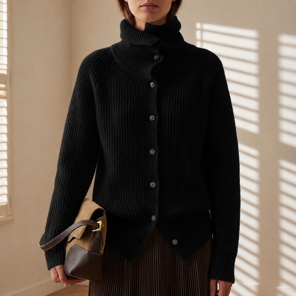 Women's Funnel Neck Ribbed Cardigan | Imogen_2