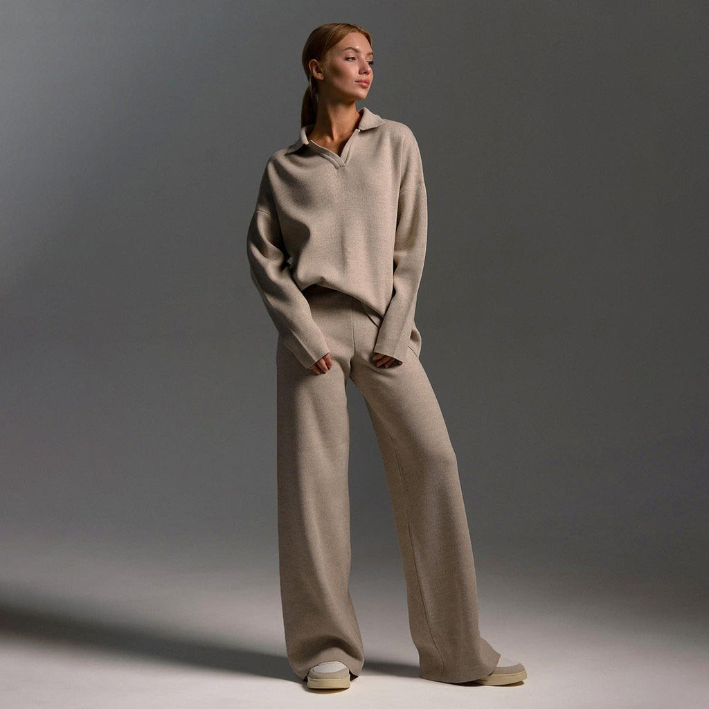Women's Knit Polo and Wide Leg Pants Set | Glenholme_10