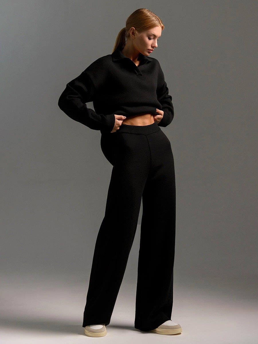 Women's Knit Polo and Wide Leg Pants Set | Glenholme_12