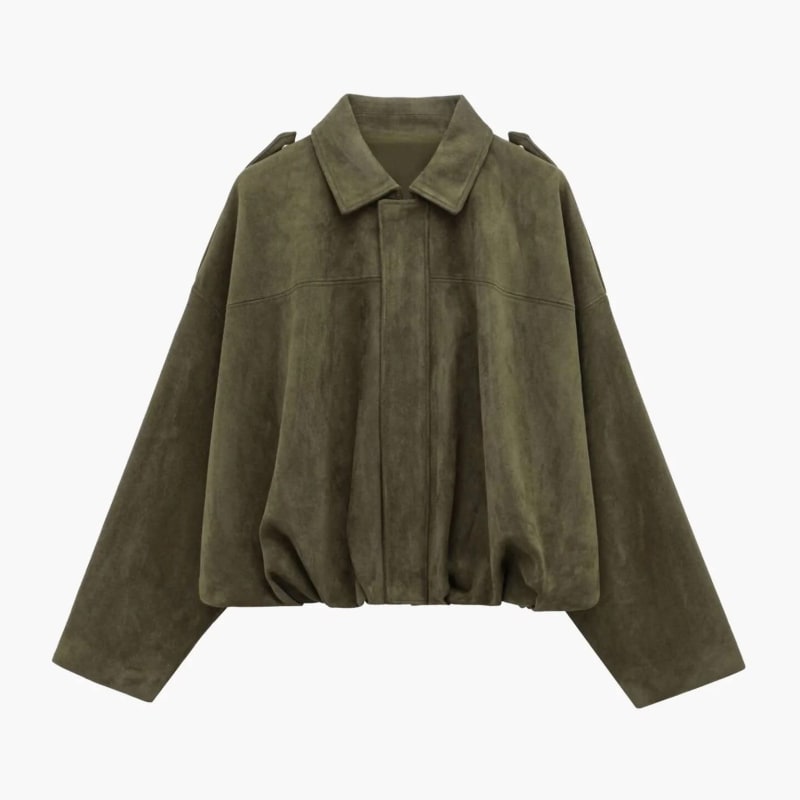 Women's Faux Suede Collared Bomber Jacket | Oriel_1