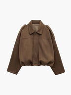 Women's Faux Suede Collared Bomber Jacket | Oriel_11