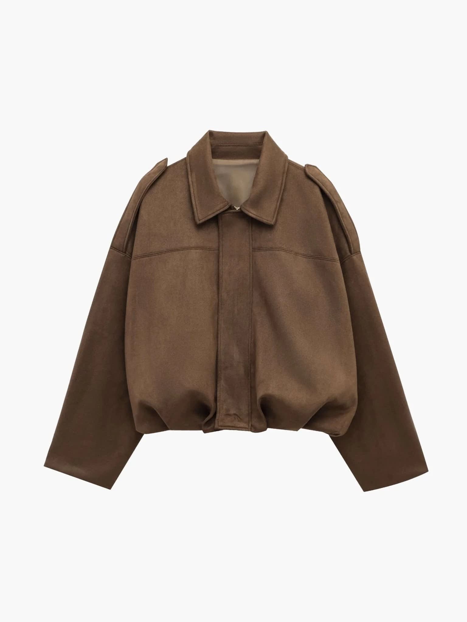 Women's Faux Suede Collared Bomber Jacket | Oriel_11
