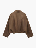 Women's Faux Suede Collared Bomber Jacket | Oriel_12