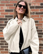 Women's Faux Suede Collared Bomber Jacket | Oriel_15