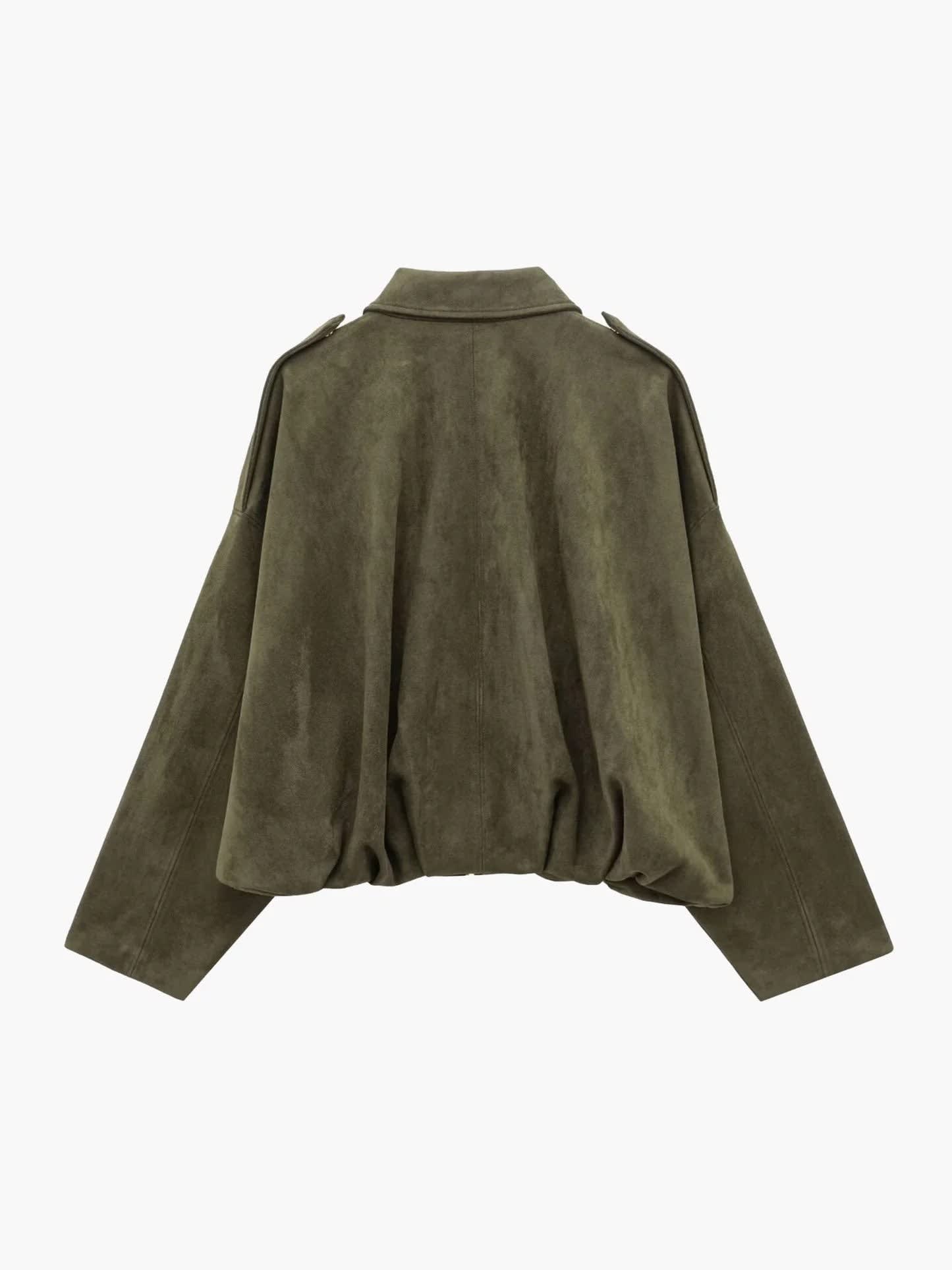 Women's Faux Suede Collared Bomber Jacket | Oriel_2