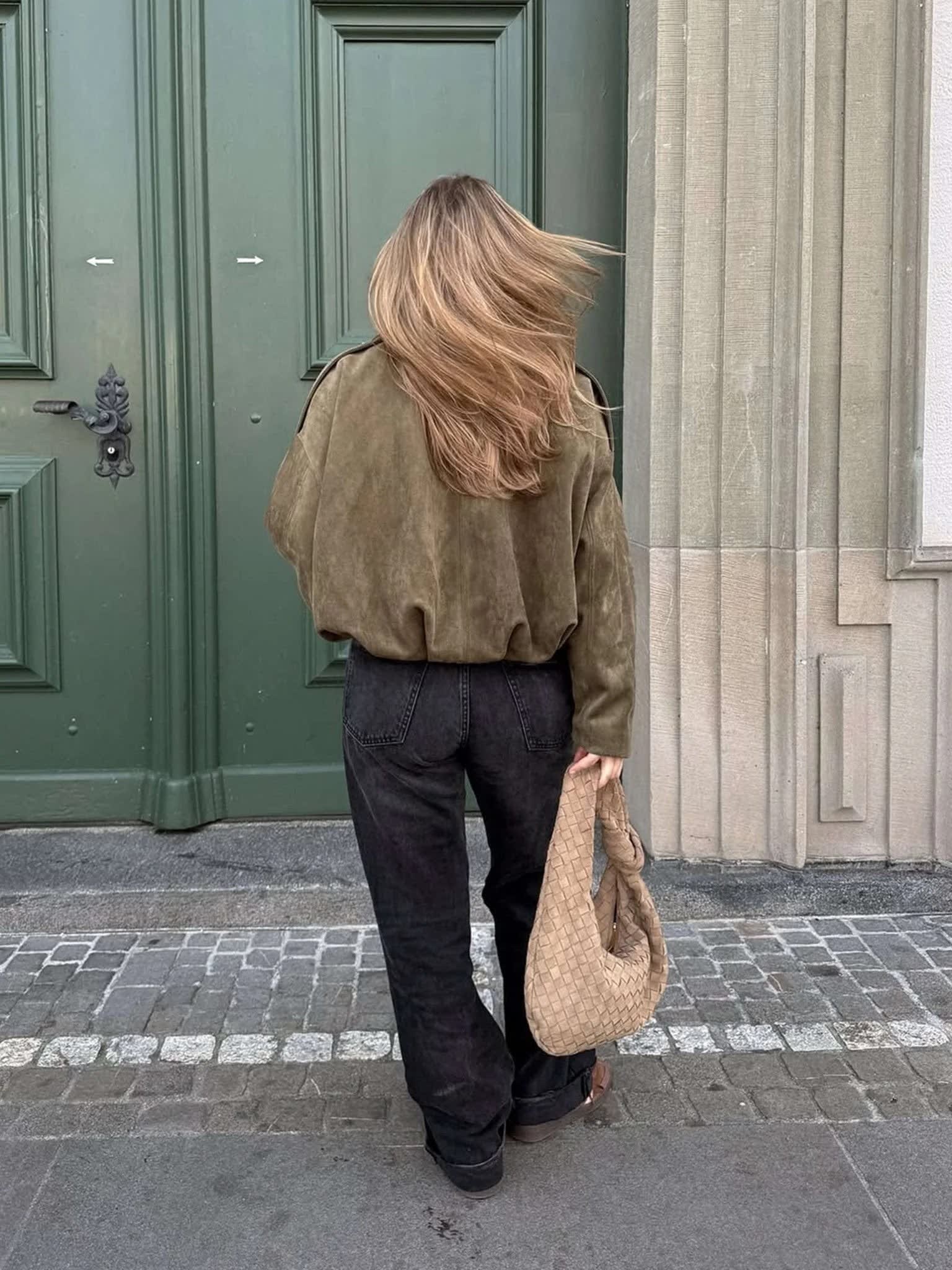 Women's Faux Suede Collared Bomber Jacket | Oriel_5