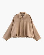 Women's Faux Suede Collared Bomber Jacket | Oriel_6