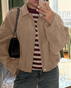 Women's Faux Suede Collared Bomber Jacket | Oriel_7