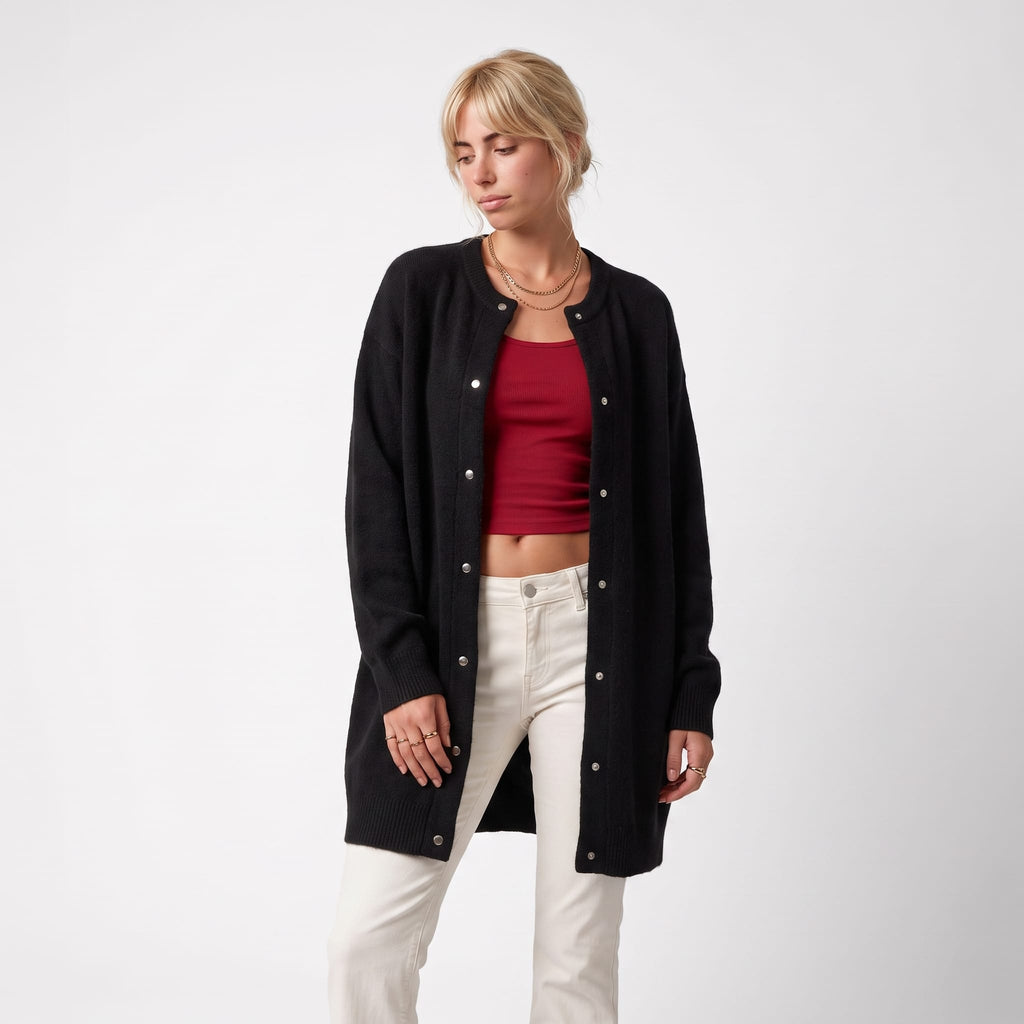 Women's Longline Snap Front Cardigan | Beatrix_3
