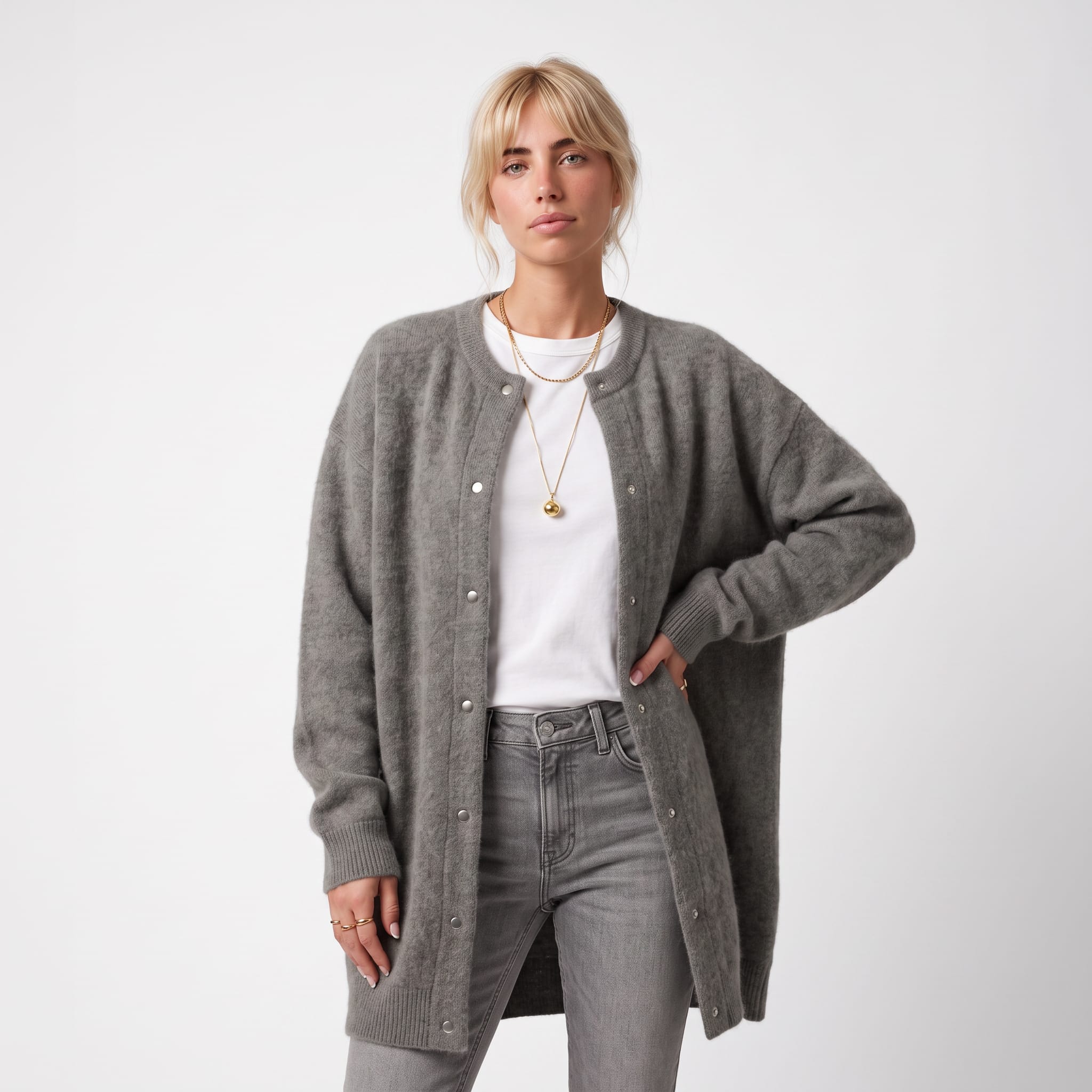 Women's Longline Snap Front Cardigan | Beatrix_4