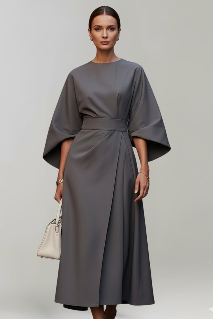 Women's Belted Wide Sleeve Midi Dress | Drusilla_10