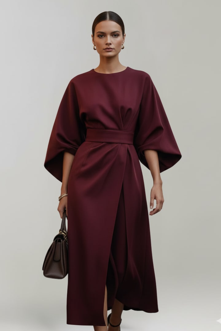 Women's Belted Wide Sleeve Midi Dress | Drusilla_11