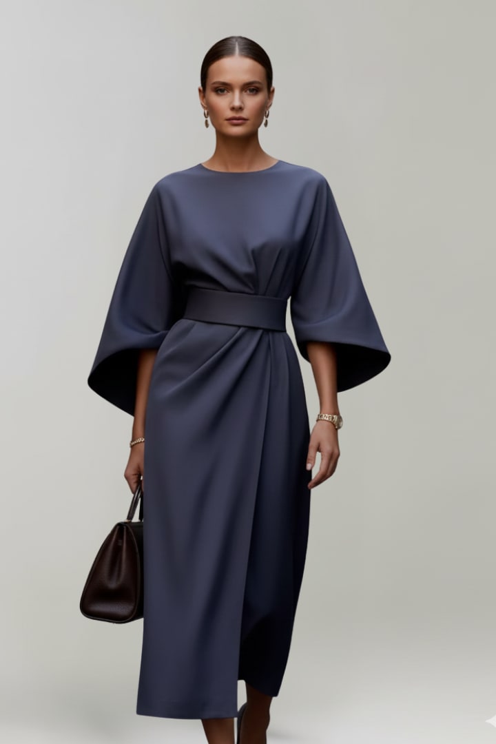 Women's Belted Wide Sleeve Midi Dress | Drusilla_2