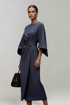 Women's Belted Wide Sleeve Midi Dress | Drusilla_3