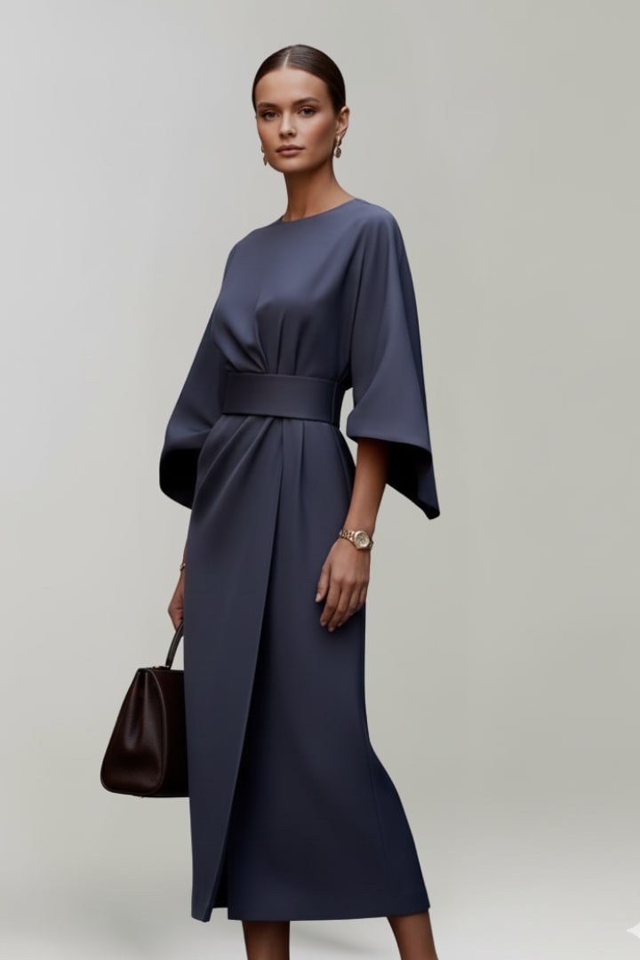 Women's Belted Wide Sleeve Midi Dress | Drusilla_3