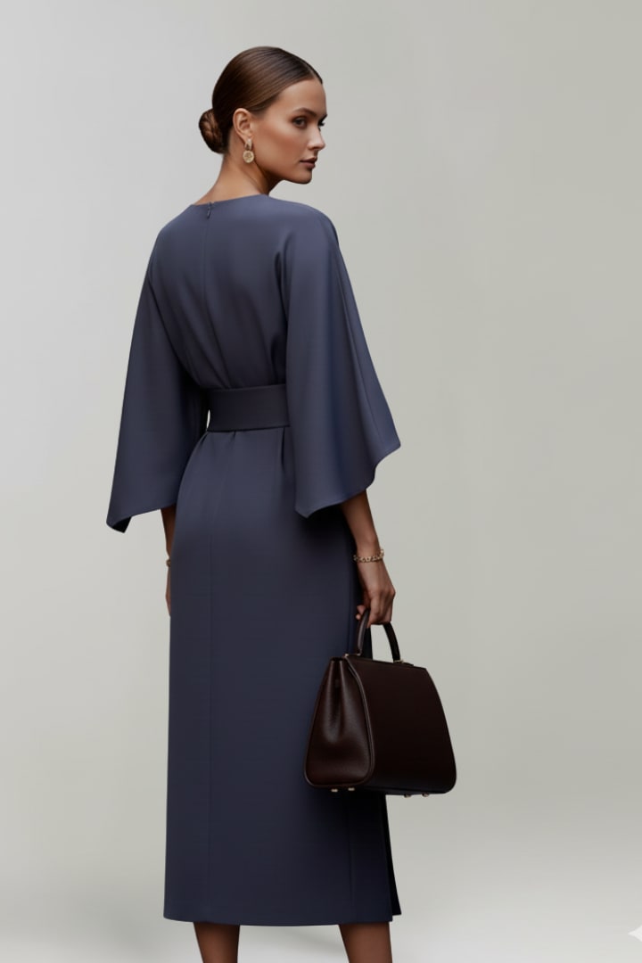 Women's Belted Wide Sleeve Midi Dress | Drusilla_4