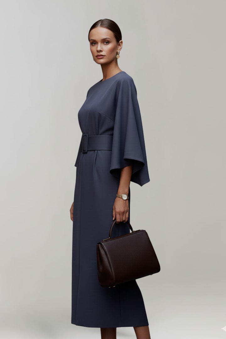 Women's Belted Wide Sleeve Midi Dress | Drusilla_5