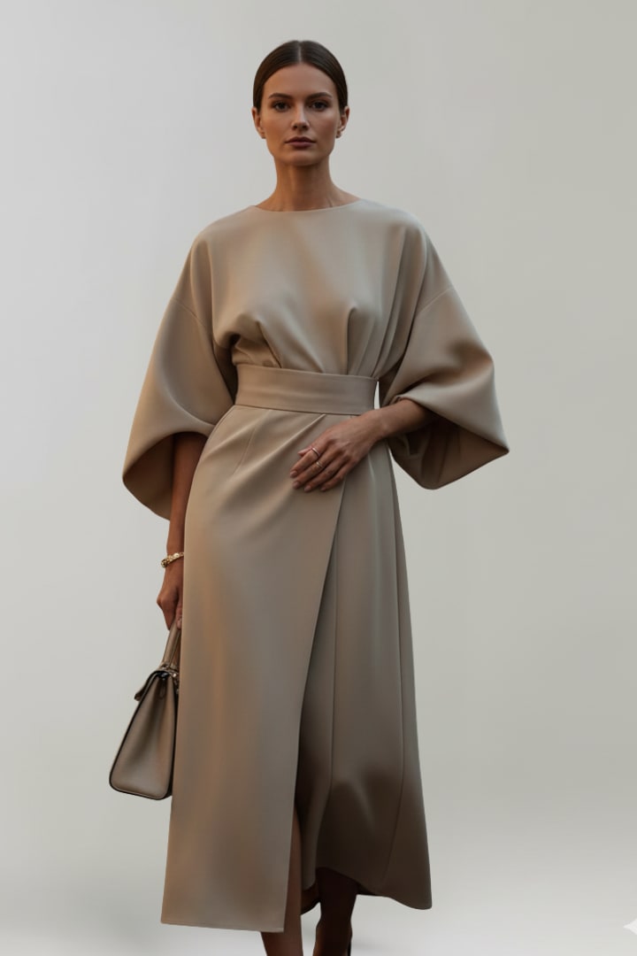 Women's Belted Wide Sleeve Midi Dress | Drusilla_6