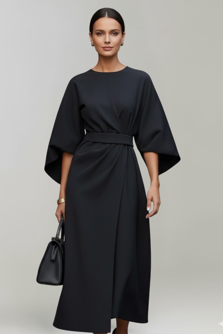 Women's Belted Wide Sleeve Midi Dress | Drusilla_7